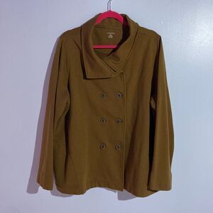 Lands‎ End Jacket 1X/16w-18W Brown Double Breasted Outdoor Stretch Lagenlook